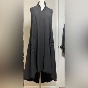 Polo Garage High/Low Maxi/Midi Black Sleeveless Dress with Pockets, V Neck Small